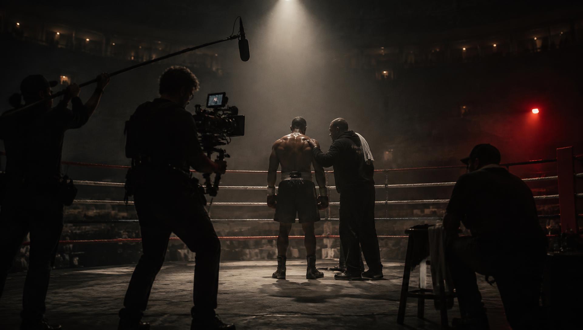 Documentary crew filming an athlete in a boxing ring